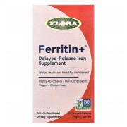 Ferritin + рослинне залізо, 60 веганських капсул із відстроченим вивільненням (20 мг на капсулу) Flora